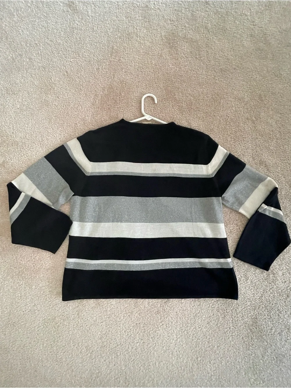 Vintage Sag Harbor Metallic Stripe Cardigan Sweater XL Faux Layered Black Silver